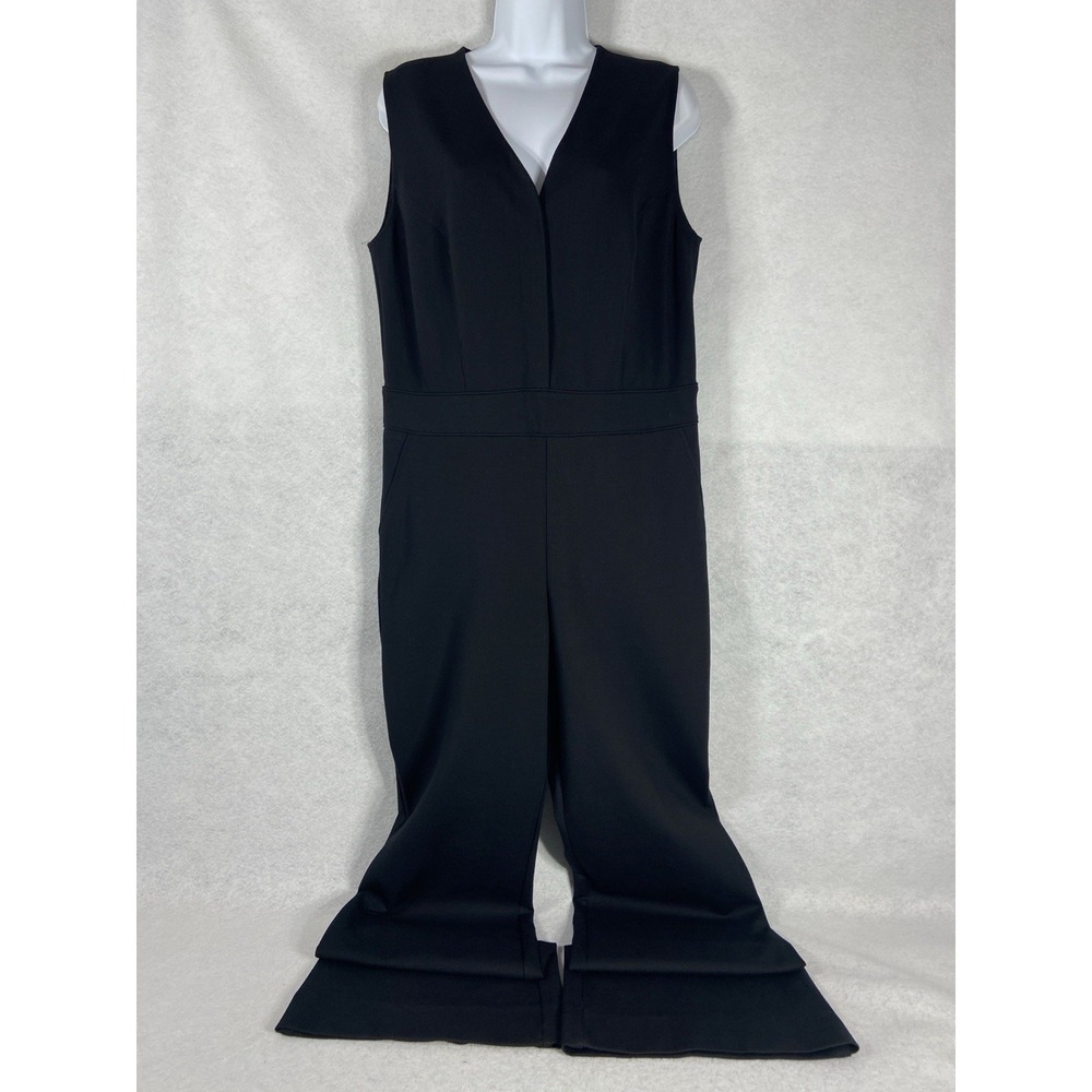 Spanx Jumpsuit Women's Large Black The Perfect Sleeveless Flare Leg Ponte EUC